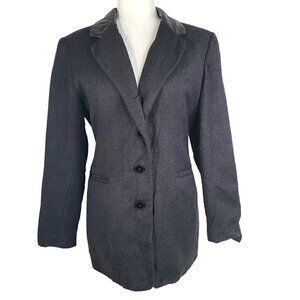 Sandro Black Wool Leather Collar Blazer Coat Jacket